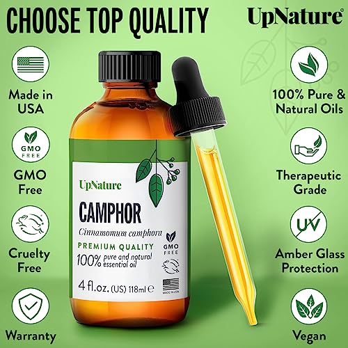 UpNature Camphor Essential Oil - 100% Natural & Pure, Undiluted, Premium Quality Aromatherapy Oil – Boost Circulation, Soothe Muscles and Joints, Respiratory and Congestion Relief, 4oz