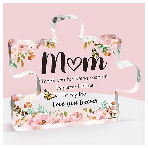 Gifts for Mom - Delicate Mom Birthday Gifts from Daughter Son - Engraved Acrylic Block Puzzle Piece 3.9 x 3.3 inch - Mothers Day Christmas Birthday Gifts for Mom, Ideas