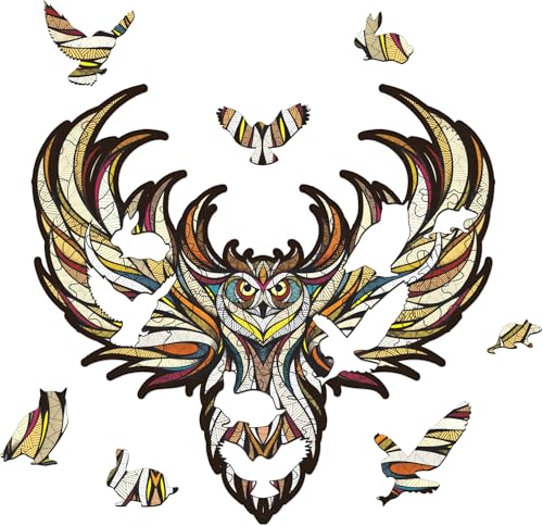 EWA Eco-Wood-Art OWL M Colorful Wooden Jigsaw Puzzle, 120 Pieces, 11.14x11.69 Inches, Animal Theme, Wood, Brain Teaser with Unique Shape Pieces