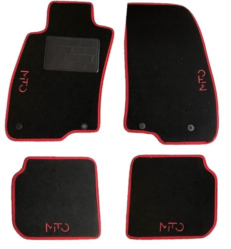 Carmats Passend für Mito-Fußmatten Auto aus Teppichstoff, roter Rand, 4 rote Stickerei, mit Befestigungsklammern
