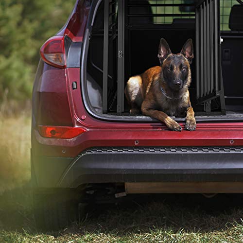 Relaxdays Hundebox Auto, Hundetransportbox für Kofferraum, abgeschrägt, Alu Hundekäfig, HBT 68 x 65,5 x 92,5 cm, schwarz