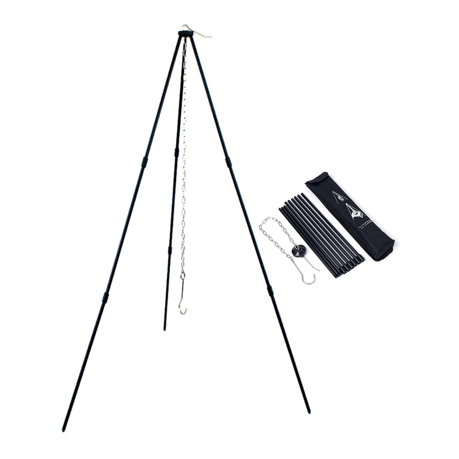 Treppiede da Cucina Pieghevole per Falò - Treppiede in Lega di Alluminio Accessori da Campeggio con Catena E Borsa per Il Trasporto - Ideale per Il Campeggio All'aperto