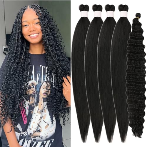 Black Braiding Hair Pre stretched Curly Deep Wave...
