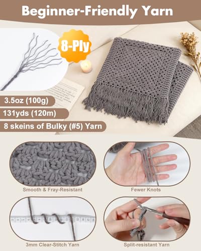 Arborthread Crochet Kit for Beginners, Easy All-Season Pocket Shawl & Scarf Crochet Kit for Adults w/Ample Premium Yarn to Fit Different Sizes, Step-by-Step Video & Instructions, Grey - Thumbnail 4