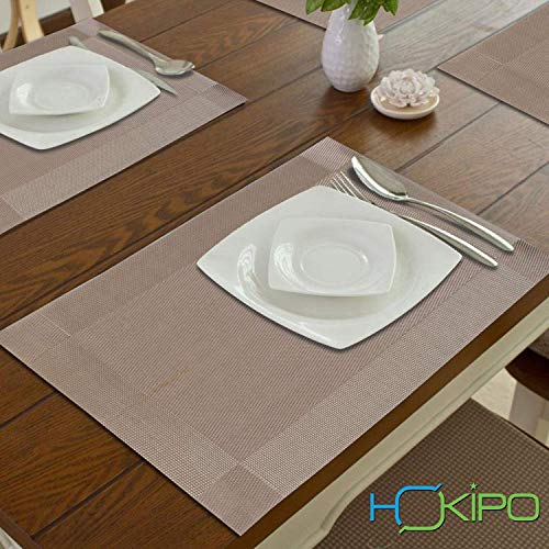 Image of HOKIPO PVC Set of 6 Dining Table Mats - 45x30 cm (AR1464) Copper Brown