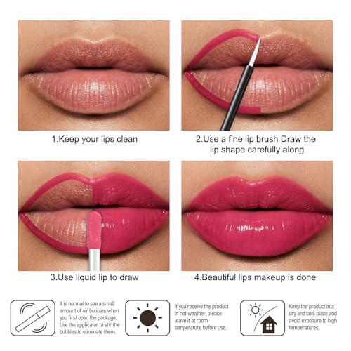 Image of evpct Hot Pink Shiny Longwear No-Budge Liquid Lip Color Lipstick Makeup, Highly Pigmented Color Instant Shine, Waterproof Long Lasting Lipstick for Women, Lip Stain Gloss with Lip Liner Brush, 16#