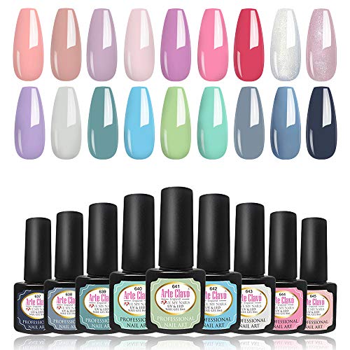 ARTE CLAVO 20 PCS Soak Off Gel Nail Polish Set- 18 Color Gel with No Wipe Base and Top Coat Starter Gel Nail Manicure Kit 1803