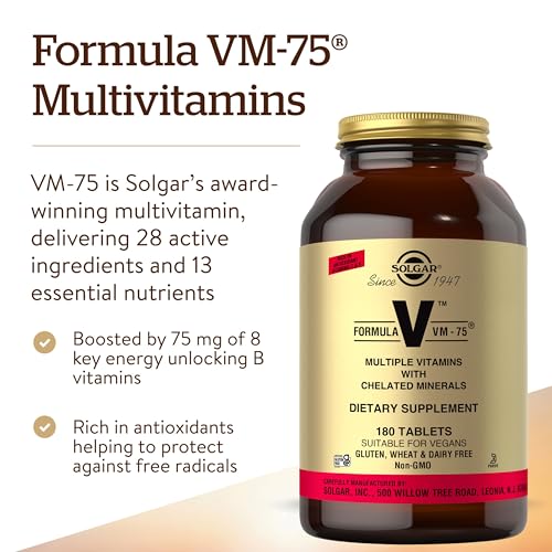 Solgar Formula VM-75, 180 Tablets - Vitamin A, B6, B12, C, D, E, Vegan - image 3
