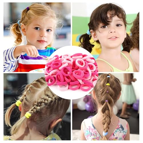 Image of Diversa Cotton Mini Rubber Bands Elastic Hair Ties, Small Baby Hair Bobbles Ponytail Holder for Kids Girls & Women, 2.5 cm in Diameter, Pack of 100 (Pink)