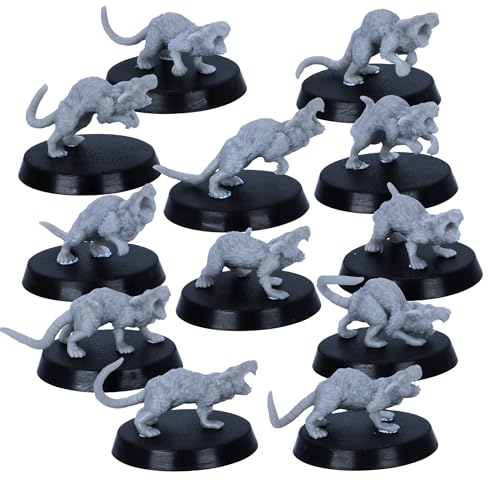 Forged Terrain Riesiges Ratten-Miniatur-Set – 12 Monsterfiguren auf 25-mm-Basis für Tabletop-RPG & Wargames | 32 mm Skala kompatibel mit Tischspielen | Unlackierte Kunststoffmodelle für DND & Fantasy