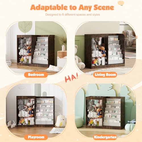 Image of NACHES 5-Tier Kids Bookshelf Toy Storage Net Holder Sling Walnut