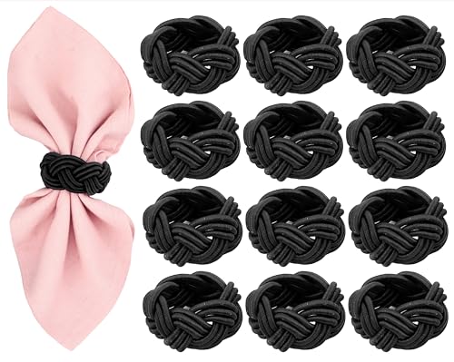 Handmade Woven Napkin Rings Set of 12 Black Rayon Table Holders