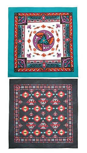 CTM Women's Aztec and Apache Southwestern Print Bandana Kit (Pack of 2)