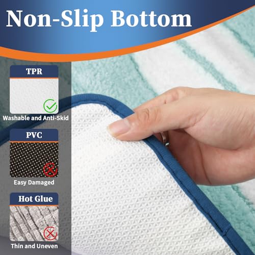 Tapis de bain antidérapants lot de 2 en microfibres bleues absorbantes - 6