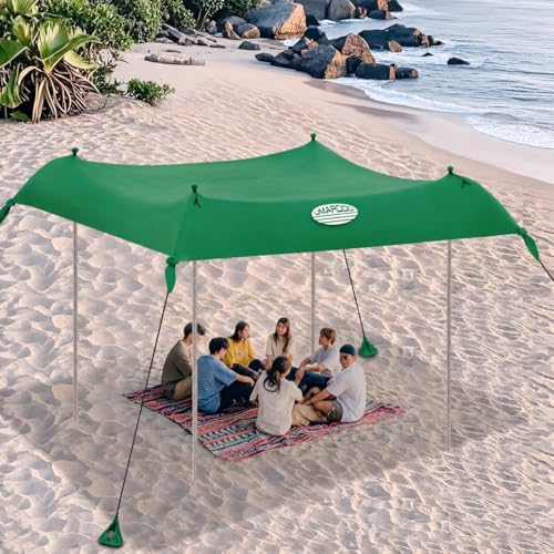 Image of UMARDOO Family Beach Tent Canopy Sun Shade Portable, Large Compact Beach Sun Shelter Easy Setup with Packable Bag for Outdoor Travel (Green, 12X12 FT.)