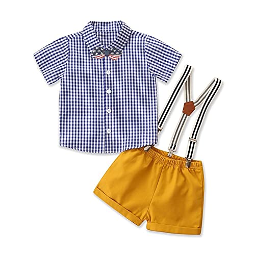 Yilaku Ensemble short pour tout-petits pour bébés garçons Garçons L'été Gentleman Mode Plaid Manches Courtes Bouton Chemise & Shorts Ensemble 2 Pièces Vêtements Tenues (Bleu, 100) Cover