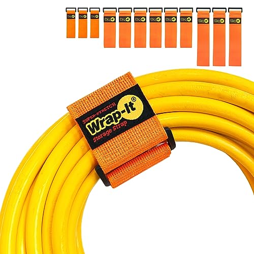 Superrozciągliwe paski Wrap-It Storage – różne 12 szt. pomarańczowych – elastyczne paski zaciskowe na rzepy – organizer na przewód przedłużający, paski do węża i kabli, opaska na sznurek, uchwyt na