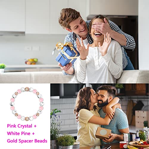 Anti Anxiety Bracelet, Pink Crystal + White Pine + Gold Spacer Beads Natural Stone Healing Stress Relief Handmade Bracelets Calming Bracelets Spiritual Bracelet for Women Good Sleep - Image 6