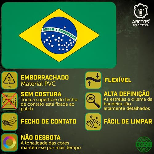 Patch Emblema PVC Emborrachado Da Bandeira Do Brasil Com Fecho de Contato Para Mochilas Jaquetas Uni