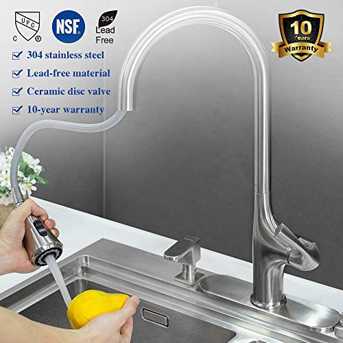 Primy Kitchen Faucets with Pull Down Sprayer Simple Modern Heavy Duty Lead-Free Single Handle High-Arc Kitchen Sink Faucet With Deck Plate, Height 19-13/32“, Solid Spot Resist Stainless Steel, 2115 - Thumbnail 5