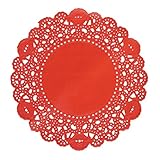 Doilykorea – Premium disposable Rectangular paper doilies 250sheets -Non-Dust, Clean Cut, Simple design – Lace Doily : Party/Wedding- Table ware (ROUND – 4″, orange RED)
