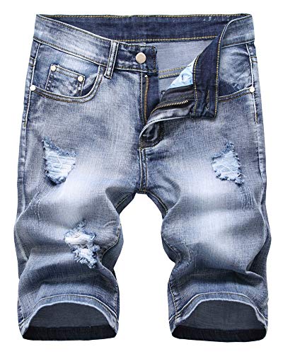 LATUD Mens Fashion Ripped Short Jeans Casual Denim Shorts with Hole, 302-Light Blue, US 42 /Tag 42