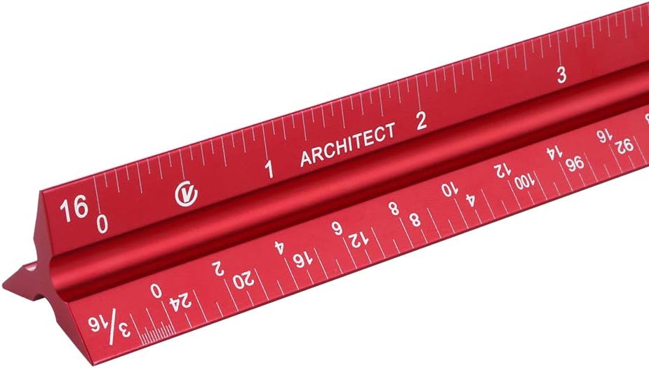 Aluminum Architectural Scale Ruler,12" 3 Sided Architect