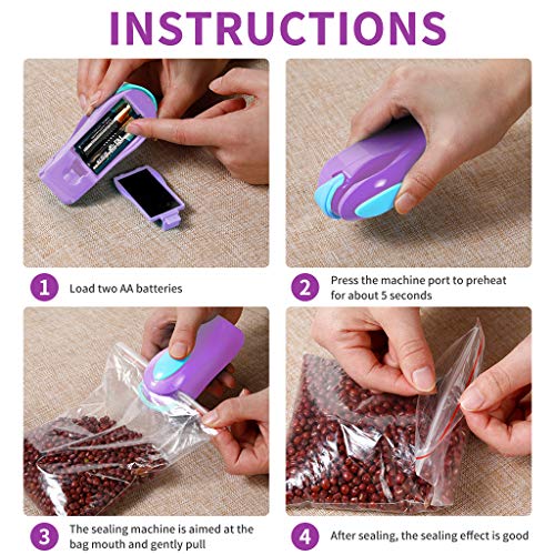 Portable Mini Sealing Household Machine, Handheld Heat Bag Sealer, Mini Heat Bag Sealer Sealing Machine Hand Pressure Heat Sealing Machine for Airtight Food Storage Saver (Purple)