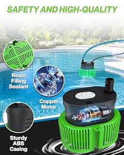 Pool Cover Pump above Ground - Submersible Water Sump Pump Swimming Water Removal Pumps, with Drainage Hose & 25 Feet Extra Long Power Cord, 850 GPH inGround, 3 Adapters