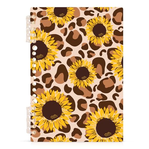 MOMORIN ノート ソフトリングノート A5 リングノート 横罫 メモ帳 ヒマワリ 花 豹柄 クール 日記帳 変形 耐水 60枚 調整可能 ページ追加可能 小学生 中学校 文房具 仕事 まとめ買い 新学期 入学祝い プレゼント