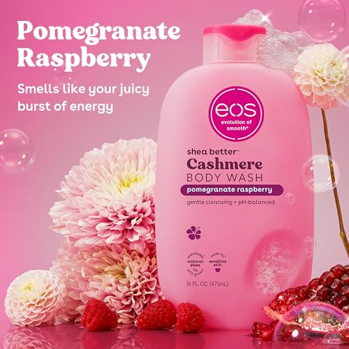 Image of eos Cashmere Body Wash - Pomegranate Raspberry, Moisturizing Body Wash, Creamy Gel Formula, with Shea Butter, Glycerin, Vitamin E, pH Balanced, Sensitive Skin, Vegan, 16 fl oz
