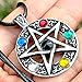 Wu-Xing Feng-Shui 5 Elements Celtic Pentagram Pentacle Star Crystal Pagan Silver Pewter Men's Pendant Necklace Protection Amulet Wealth Fortune Lucky Charm Safe Travel Talisman with Black Leather Cord