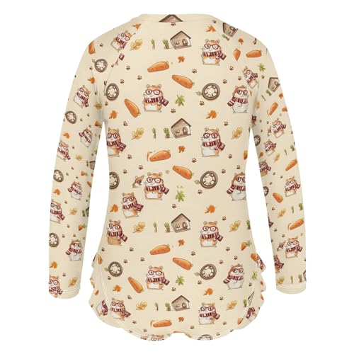 Squirrel Pattern Girls Long Sleeve Swimsuit Rash Guard One Piece Bathing Suits Zipper 3-12T3