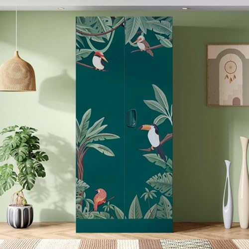 Image of Interio by Godrej Aceline 2-Door Digital Printed Steel Almirah | Textured Foliage Green Wardrobe for Clothes, 1-Year Warranty, 1 Full Locker, 2 Shelves