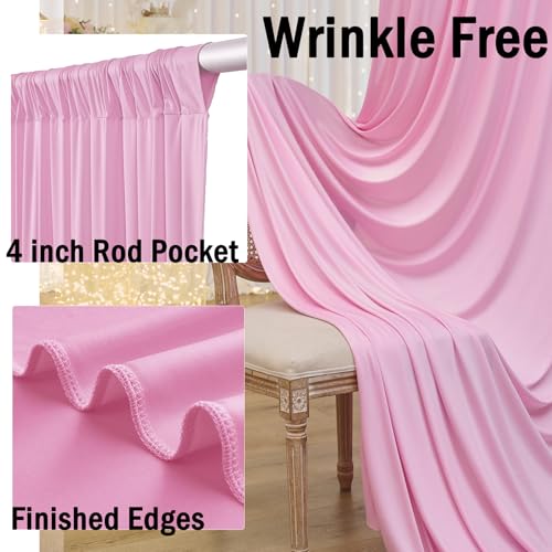 Wrinkle Free Pink Backdrop Curtain for Parties Background, Silky Photo Curtains Backdrop Drapes 2 Panels Back Drop Cloth for Wedding Birthday Photography Baby Shower Decor,10ftx10ft by CO-AVE - Used condition - Image 2