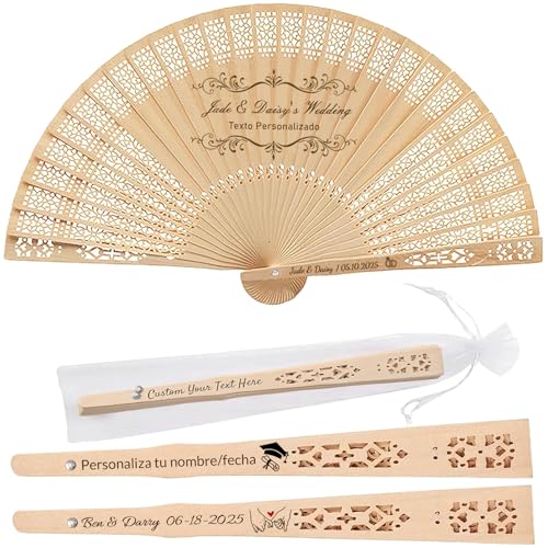 Abanico de Boda Personalizados, Abanicos Boda para Invitados Abanicos de Madera Personalizados con Nombre Grabado, Abanico para Bodas Eventos y Decoración Bautizo (20)