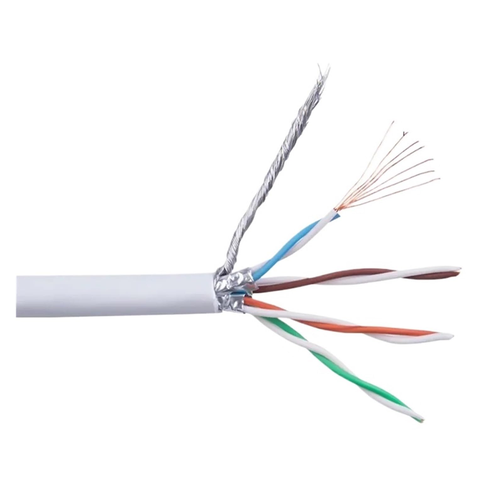 Câble Ethernet Cat6 avec connecteur RJ45, blindé, for réseau local (LAN) et SFTP. 4 paires torsadées, calibre 26 AWG.(White,50m)