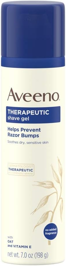 Aveeno Therapeutic Shave Gel with Oat and Vitamin E to Help Prevent Razor Bumps and Soothe Dry and Sensitive Skin, No Added Fragrances and Non-Comedogenic, 7 oz (Pack of 6)