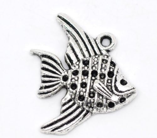 PEPPERLONELY 30pc Antiqued Silver Alloy Angel Fish Charms Pendants 21x19mm