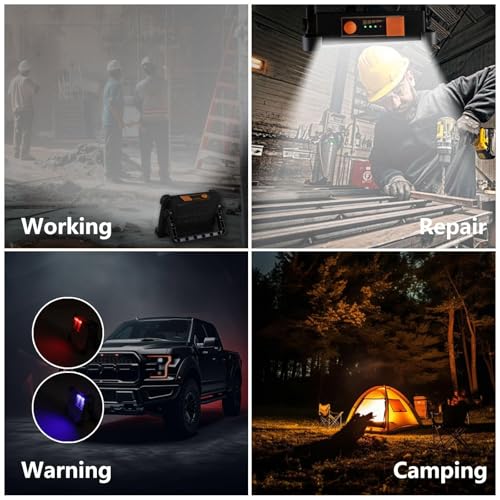 Image of 120W Solar Rechargeable Work Light, 144 LED Portable Flood Light with Stand, IP66 Waterproof 4 Modes LED Job Site Lighting Flashlights for Mechanic Camping Fishing Car Repair(Black 1 Pack)
