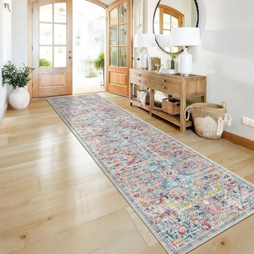 Pauwer Boho Hallway Runner Rug 2'6'' x 12' Washable Entryway Area Rugs Non Slip Farmhouse Vintage Floor Mat Long Carpet Runner for Hallways Laundry Room Kitchen Bathroom Bedroom