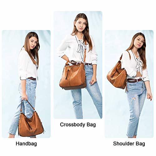 Image of Realer Hobo Crossbody Bags for Women Designer Faux Leather Hobo Handbags Retro Large Size Shoulder Bag Bucket Purse