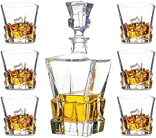 Image of Crystal Clear 7 Pcs Decanter and Glasses Set- Stylish 1 Decanter 800ML and 6 Pcs Glass Set 320ML- Perfect for Whiskey, Scotch, Wine, Vodka, Tequila, Rum