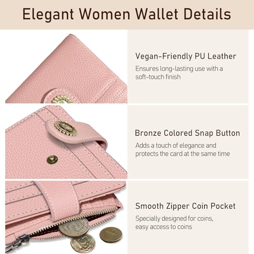 Image of Kelvoris Small Rfid Women Wallet Bifold Zipper Coin Pocket | PU Leather Compact Cash Credit Card Holder Travel Purse for Female Ladies Teen Girls 1 ID Window 10 Card Slots