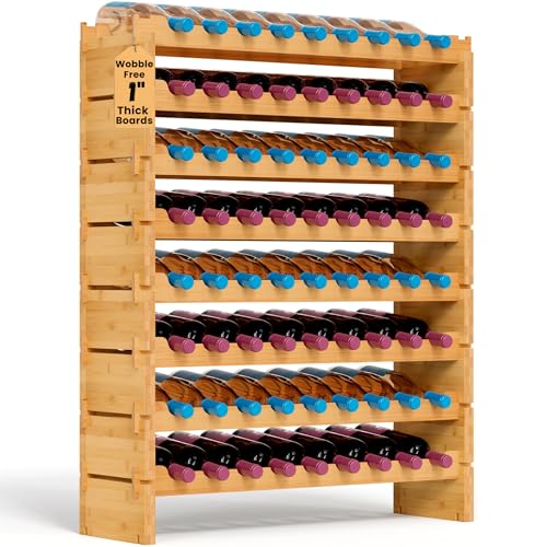 NutriChef 72 Bottle Stackable Modular Wine Rack, Upgraded 1” Thick...