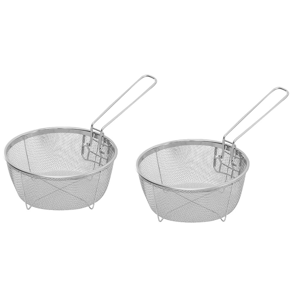 Hndhbfgrt 2Pcs Stainless Steel Fry Baskets Hot Oil Frying Fried Basket with Single Handle Mesh Noodle Dumplings Food Colander