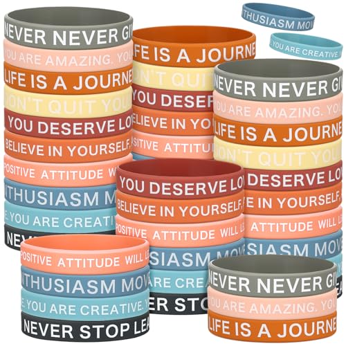 60 Pcs Motivational Quote Silicone Wristbands for Men Women