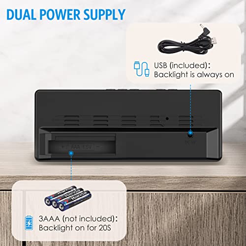 Amir 𝐔𝐩𝐠𝐫𝐚𝐝𝐞𝐝 Digital Alarm Clock, Led Alarm Clock For Bedroom, Electronic Desktop Clock With Temperature Display, Voice Control, 12/24H, Digital Clock For Heavy Sleepers(No Battery＆Adapter) #TOP5