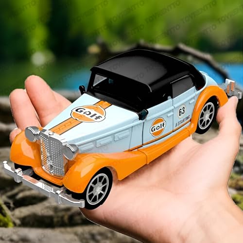 Image of 1:36 Scale Vintage Die-Cast Classic Car Model Toy | Pull Back Sports Car Toy with Openable Doors | Premium Alloy Vehicle Toy for Kids & Collectors | Blue-Orange Racing Edition