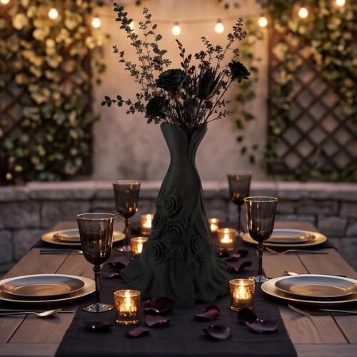 9 Inch Gothic Elegant Style Long Skirt Style Black Vase for Halloween Decor - image 5